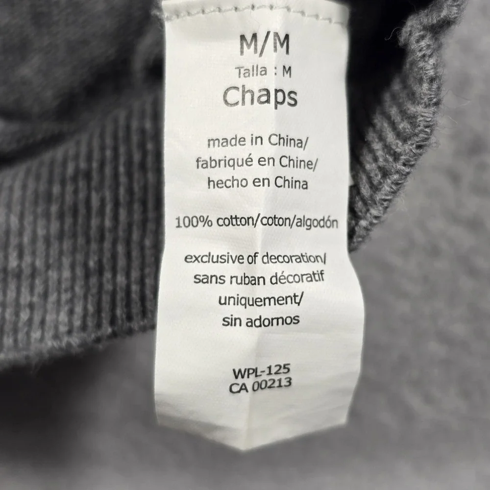 Chaps Mens M Grey Sweater Vest V-Neck Crest‎ Logo Cotton Preppy Knit